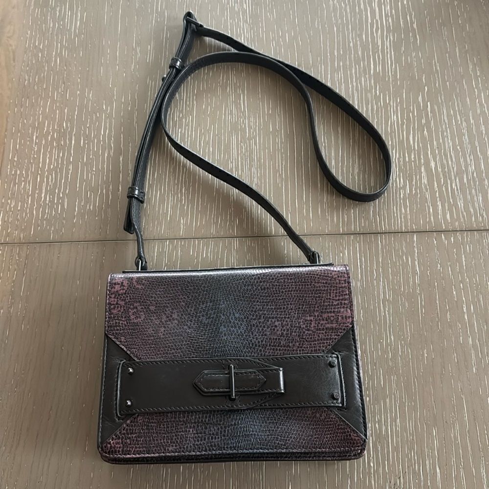 10 Crosby By Derek Lam 100% Cow Leather Purple Black Over Flap Crossbody Bag EUC